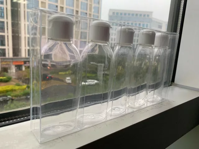 Plastikflaschen x5 in Plastikbox oval klar 60ml 24mm großer Buchstabe UK Verkäufer