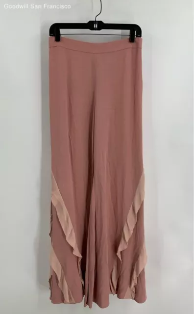 Alexis Womens Pink Flat Front Comfort Back Zip Flare Leg Casual Pants Size Small
