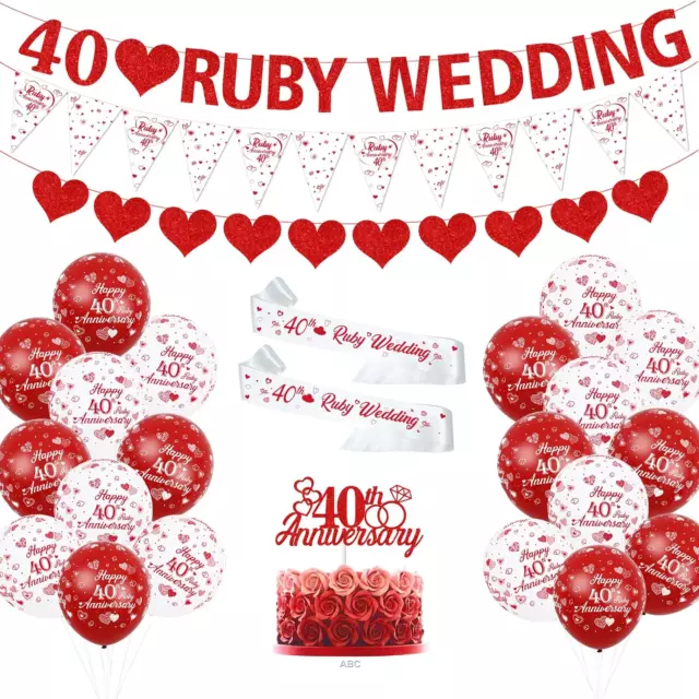 40th Wedding Anniversary Decorations Ruby 40th Anniversary Balloons Bunting Red