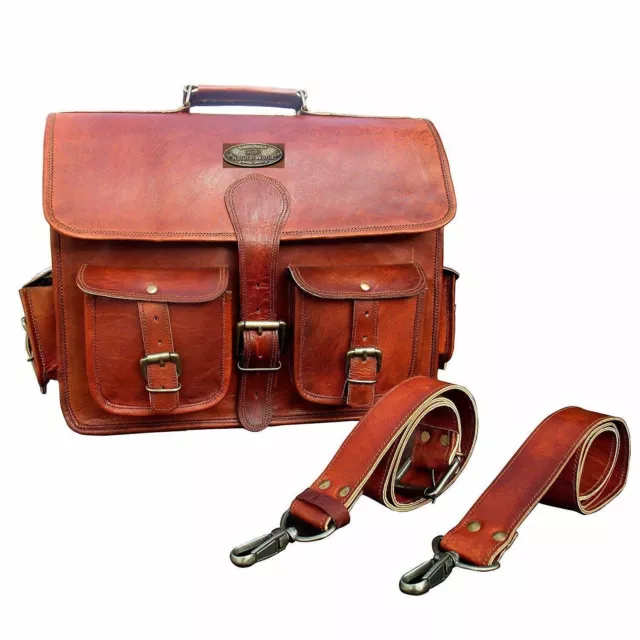 Large Mens Genuine Vintage Brown Leather Messenger Bag Shoulder Laptop Briefcase