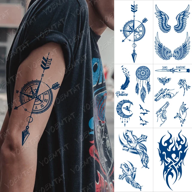 6PCS Juice Ink Lasting Compass Gun Waterproof Temporary Tattoo Sticker For Adult