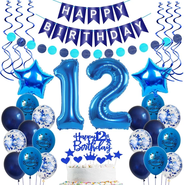 DEKO 12. GEBURTSTAG Junge Luftballon Blau Tortendeko 12 Geburtstag ...