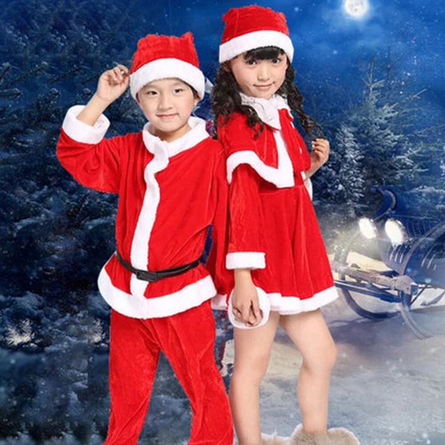 Abito Pantaloni Top Cappello Set Natale Completo Ragazzi/Ragazze Costume Au -