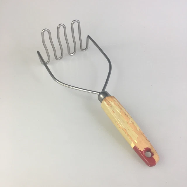 Vintage Potato Masher Wooden Handle Kitchen Utensil Farmhouse Stainless Steel
