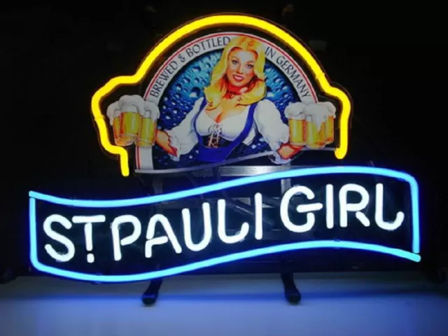 US STOCK 14"x10" Saint St. Pauli Girl Light Neon Sign Lamp Man Cave Decor JY