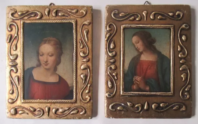 Pair Miniature Antique Vintage Religious Icon Images Gilt Framed