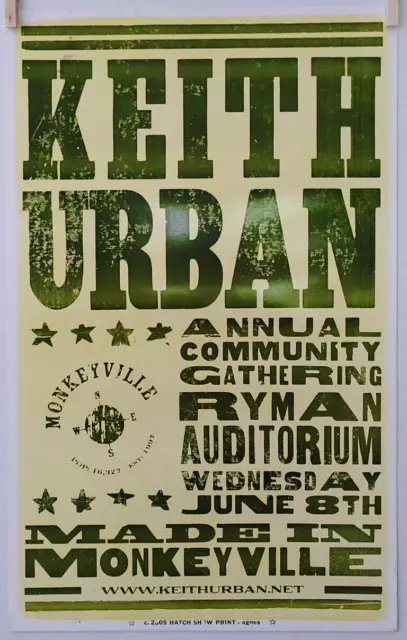 Keith Urban Annual Gathering Ryman Auditorium Monkeyville Hatch Show Print 2005