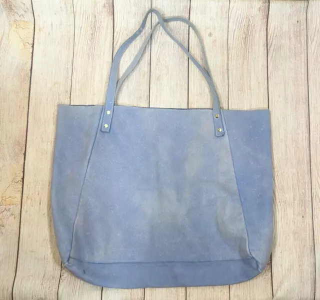 AMERICAN APPAREL Women's Leather Suede Tote Bag Pocket Blue