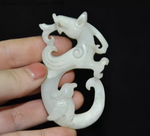 China hetian jade carved lucky animal loong dragon Phoenix Bird amulet Pendant