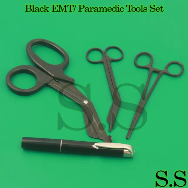 Black EMT/ Paramedic Tools With Medical Bandage Scissors, Shears + Penlight