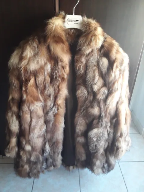 pelliccia di volpe originale, cappotto donna, pelliccia a pelo lungo marrone