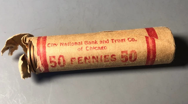 1945 P Obw Old Bank Wrap Roll Gem Bu Uncirculated Lincoln Wheat Cent Pennies