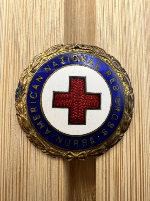 Antique Enamel American Red Cross Nurse Pin C 1910 Bronze Bailey Banks & Biddle