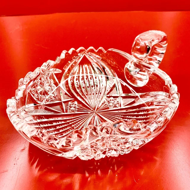 American Brilliant Cut Glass ABP Crystal Nut Candy Bowl Dish Libbey Thumb