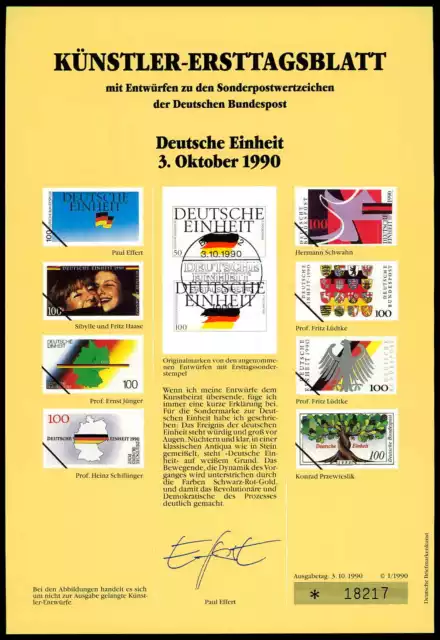 Brd Künstler-Etb 1990/I Deutsche Einheit Künstler-Ersttagsblatt Ltd.