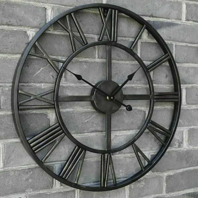 Gran Reloj de Pared Jardín Exterior Grandes Números Romanos Gigante Cara Abierta Metal 40CM