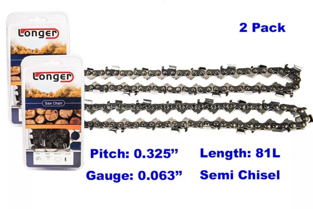 2pcs 20" Chainsaw Chain Blade 0.325'' Pitch 0.063 Gauge 81 DL For STIHL