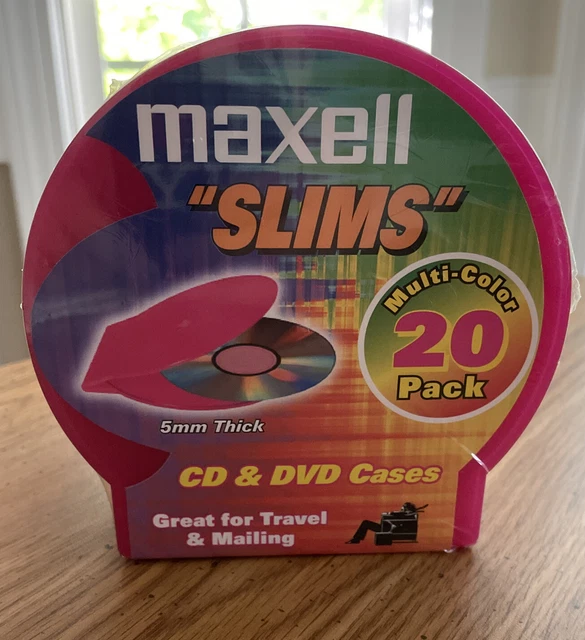 New! Maxell CD-355 CD/DVD ‘Slims’ Jewel Cases 20 Pack, Multi-Color