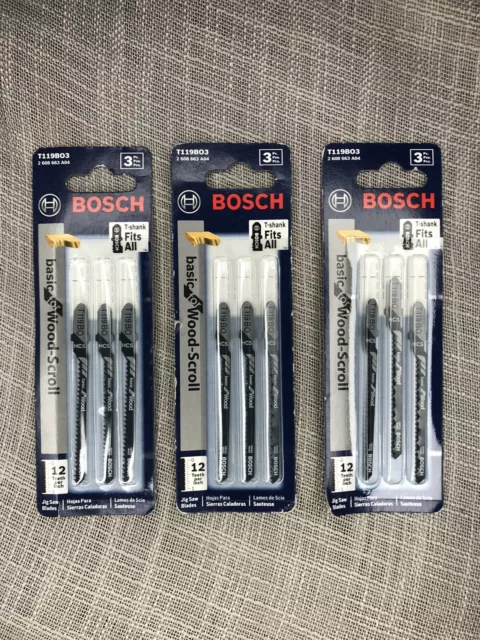 3 Packs Of 3 Pc. Bosch T-Shank Jigsaw Blades 12 TPI T119B03 NEW 3 Packs Of 3 Pc. Bosch T-Shank Jigsaw Blades 12 TPI T119B03 NEW