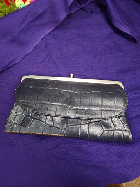 Michael Rome Navy Croc Embossed Leather Clutch/Wallet
