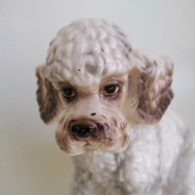Vintage Napco Poodle Puppy Dog Figurine White Brown Large 7" 6