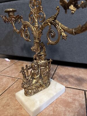 Antique Victorian Gilded Bronze 3 Arm Candelabra Candle Holder Marble French