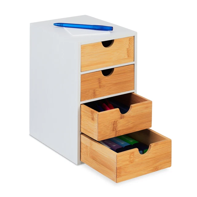 Trieur Documents Bambou Relaxdays - 5 Casiers - Organiseur Bureau A4 - 23x24,5x20,5cm - Blanc