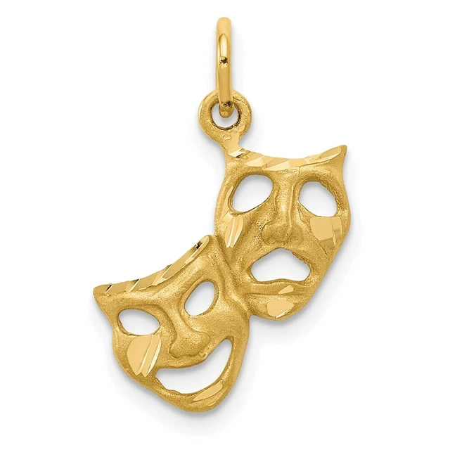 14k Yellow Gold Comedy Tragedy Necklace Pendant Charm Art Theater Dance Fine 14k Yellow Gold Comedy Tragedy Necklace Pendant Charm Art Theater Dance Fine