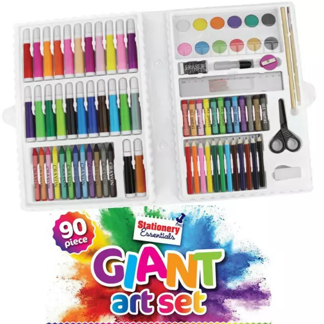 New 90Pc Art Set With Crayons Pastels Markers Pencils Paint Felt Tips With Case