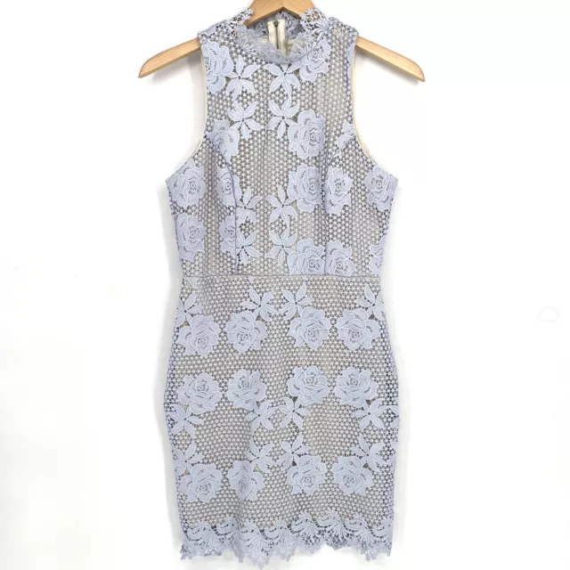 Just Me Shift Dress Lace Lined Periwinkle Womens size Small High-neck Light Blue