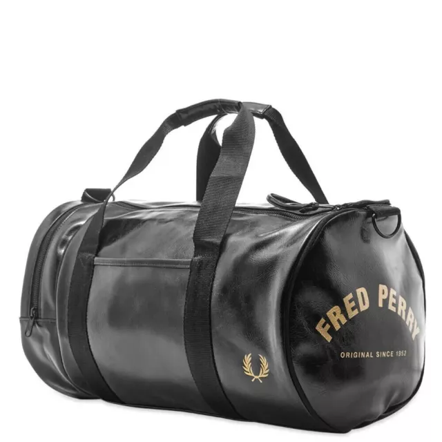 Fred Perry Classic Barrel Bag, Black & Gold, One-Size.