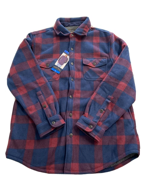 Freedom Foundry Sherpa Fleece Shirt Jacket NEW Mens Button LARGE  Navy/Red Large