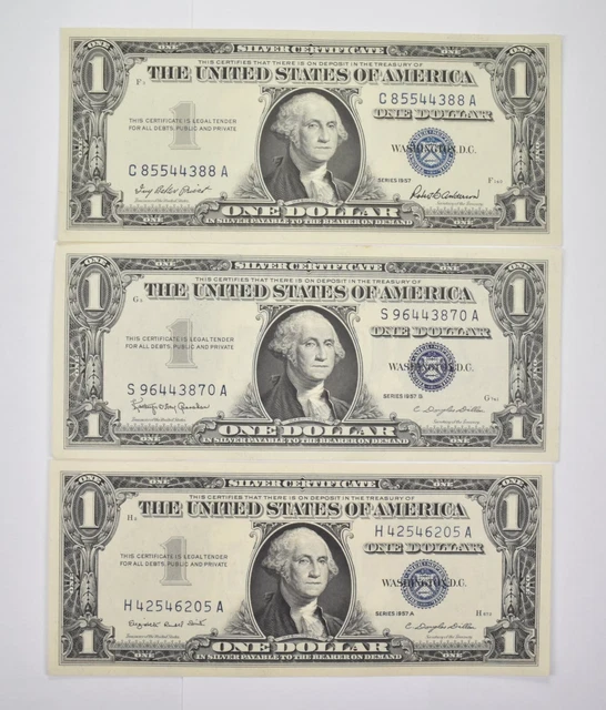 (3) 1957 A B Silver Certificate $1 Blue Seal - Uncirculated US Paper Money *0572