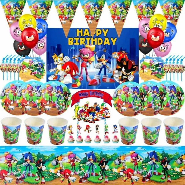Sonic The Hedgehog Birthday Plates Flags Tableware Hat Balloons Party Decoration