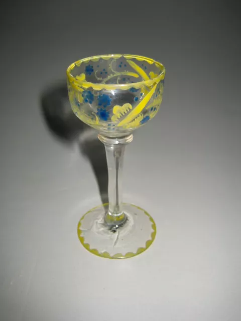 seltenes Glas Emmy Seyfried München _ Email Dekor um 1920 Likörglas Stängelglas