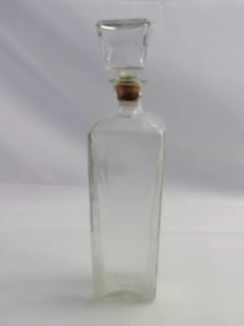 Vintage 12" Ribbed Glass Liquor Whiskey Decanter Bottle With Cork Lid Barware