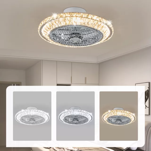 55cm Modern Ceiling Fan with Light, Crystal LED Chandelier Remote Bladeless Fan 2