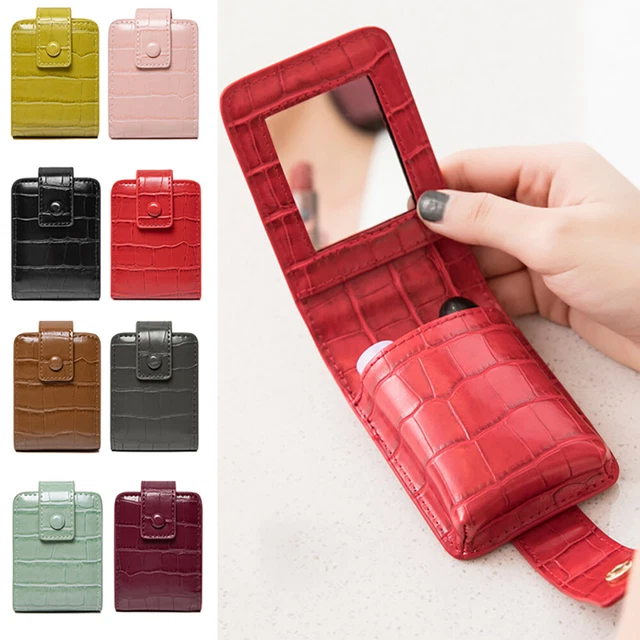DURABLE PU LEATHER with Mirror Lipstick Organizer Cosmetic Pouch Makeup