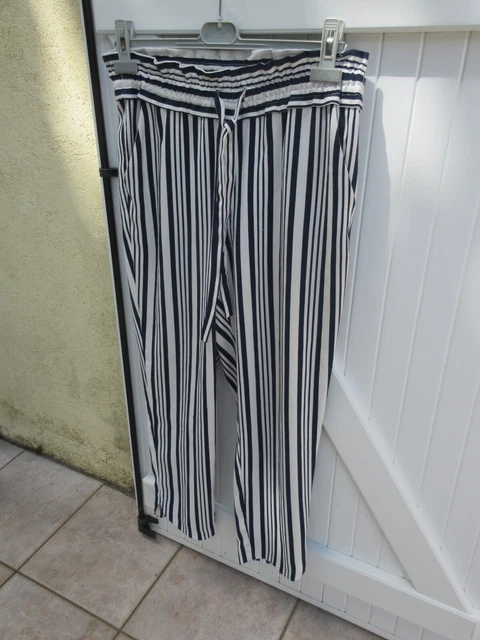 PANTALON FEMME ZARA Raye Marine Et Blanc Taille 38 EUR 8 20 PicClick FR