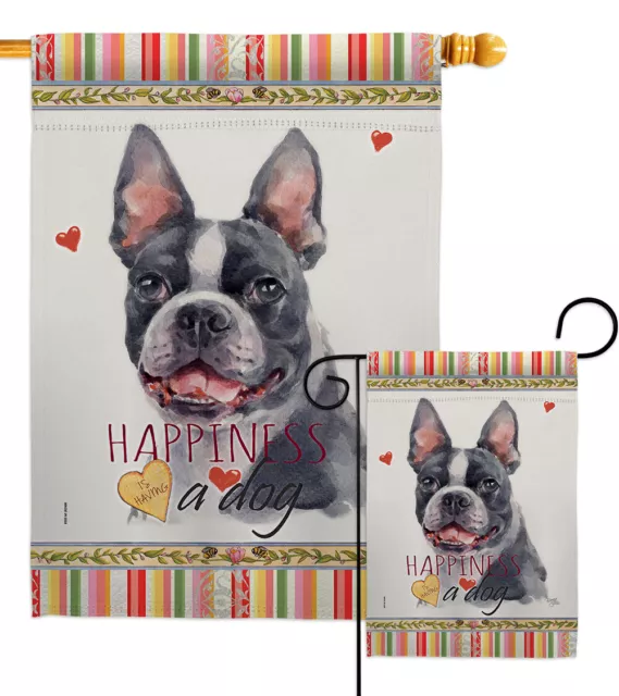 Boston Terrier Happiness Garden Flag Animals Dog Decorative Yard House Banner