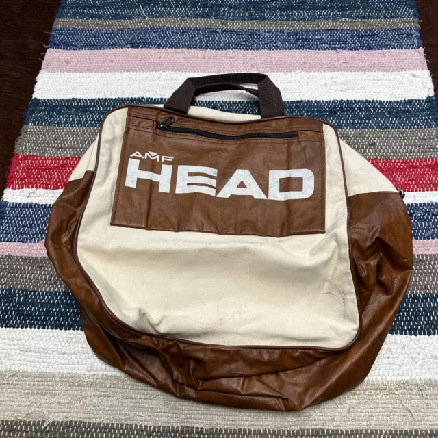 Vintage 70s 80s AMF Head Gym Bag Tennis Duffle Carry-On Bag Canvas Leather