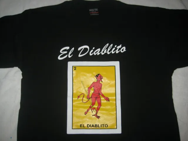 EL DIABLITO Black T-Shirt Large Mens Funny Loteria Mexican Bingo Classic
