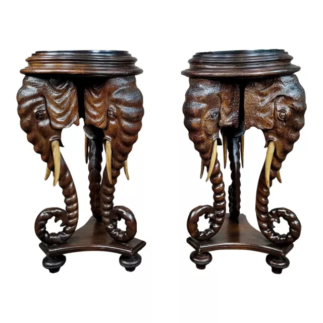 19th century Elephant Side Tables Carved Walnut -A pair