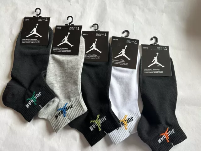 Nike Air Jordan Everyday Max Dri-Fit Ankle Socks 5 Pairs Different Colors Large