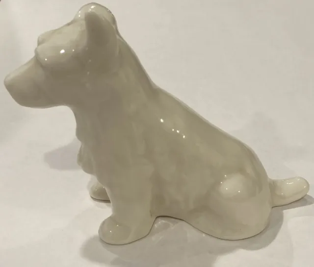 Vintage Belleek Ireland AWESOME  Ivory Porcelain Terrier Dog Green Mark