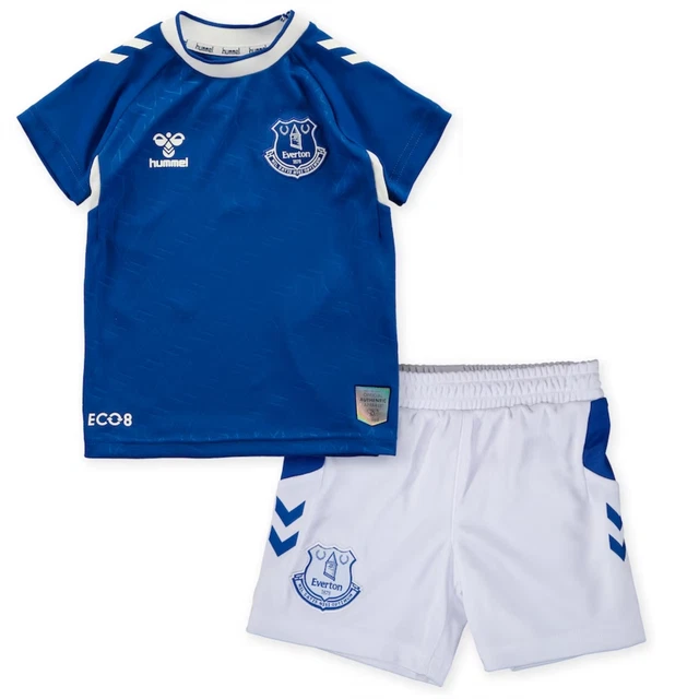 Everton Kit calcio per bambini (taglia 12-18M) Hummel camicia casa + pantaloncini - Nuovo
