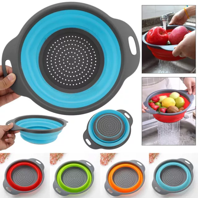 Collapsible Colander Folding Food Vegetabl Drainer Silicone Kitchen Space Saving