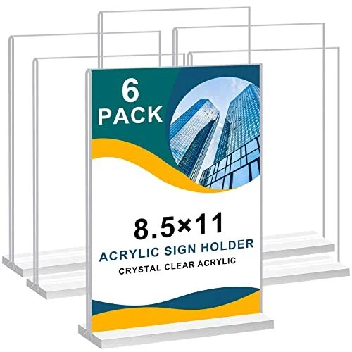 Arrobust 8.5 x 11 Acrylic Sign Holder Clear Table Signs Stand Double Sided T ...