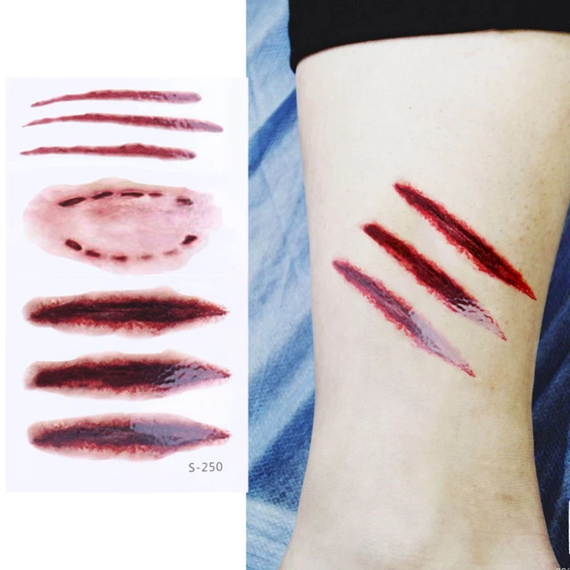 3 Pcs Körper-Fake-Narben-Tattoos Cosplay-Wunde Blutige Horror-Tattoos