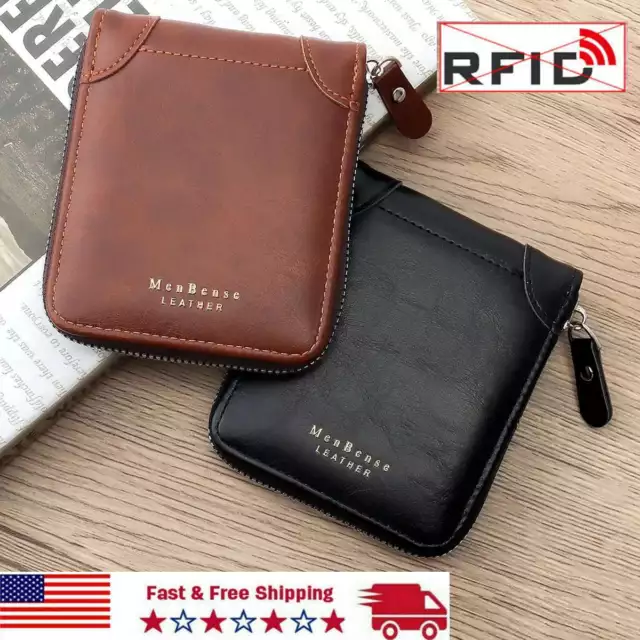 Mens Womens Wallet Credit Card Holder Leather RFID Blocking Zipper Pocket Purse